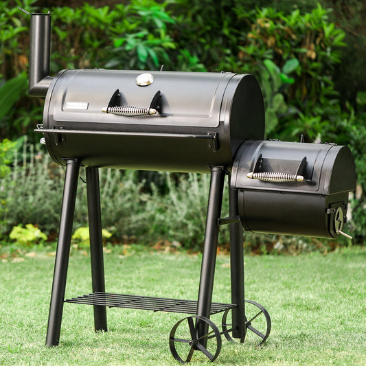 & William Portable BBQ Charcoal Grill with Offset Smoker, Black